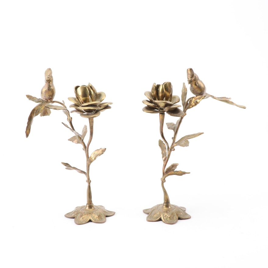 Arts and Crafts Style Brass Figural Candlesticks