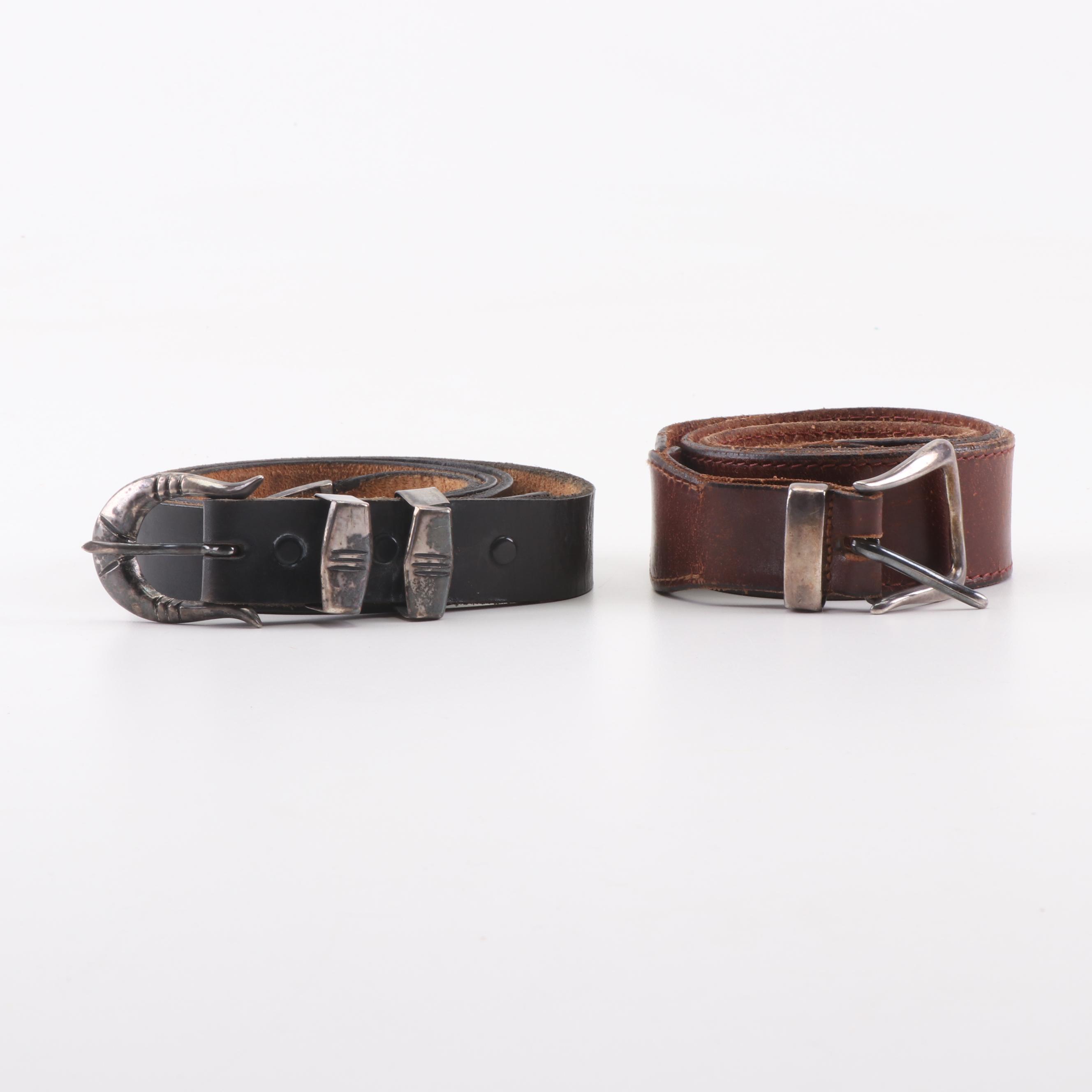 Sterling and Leather Belts including M.M. Rogers/F.L. Begay Navajo Belt