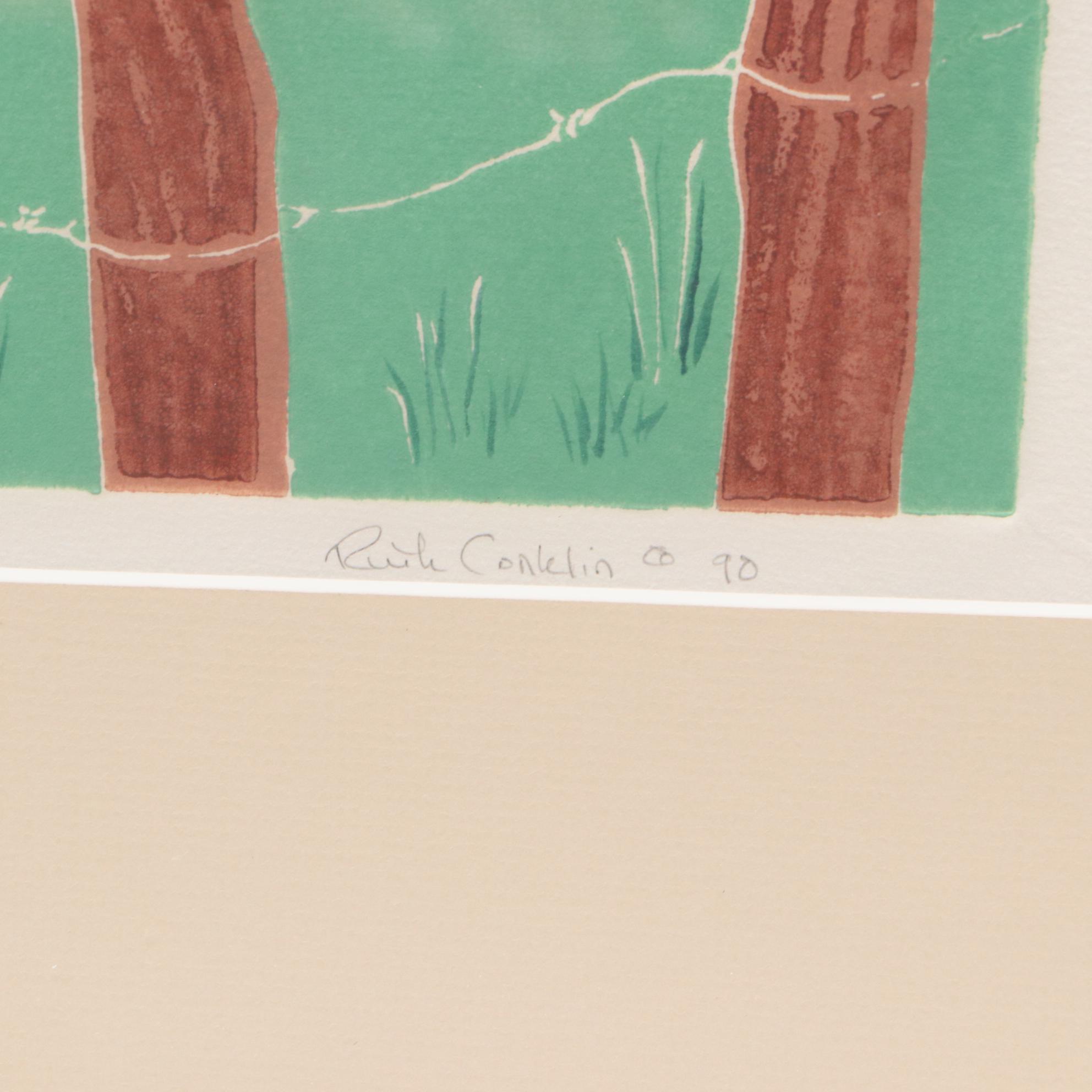 Ruth Conklin 1990 Limited Edition Linocut "Cherry Orchard"