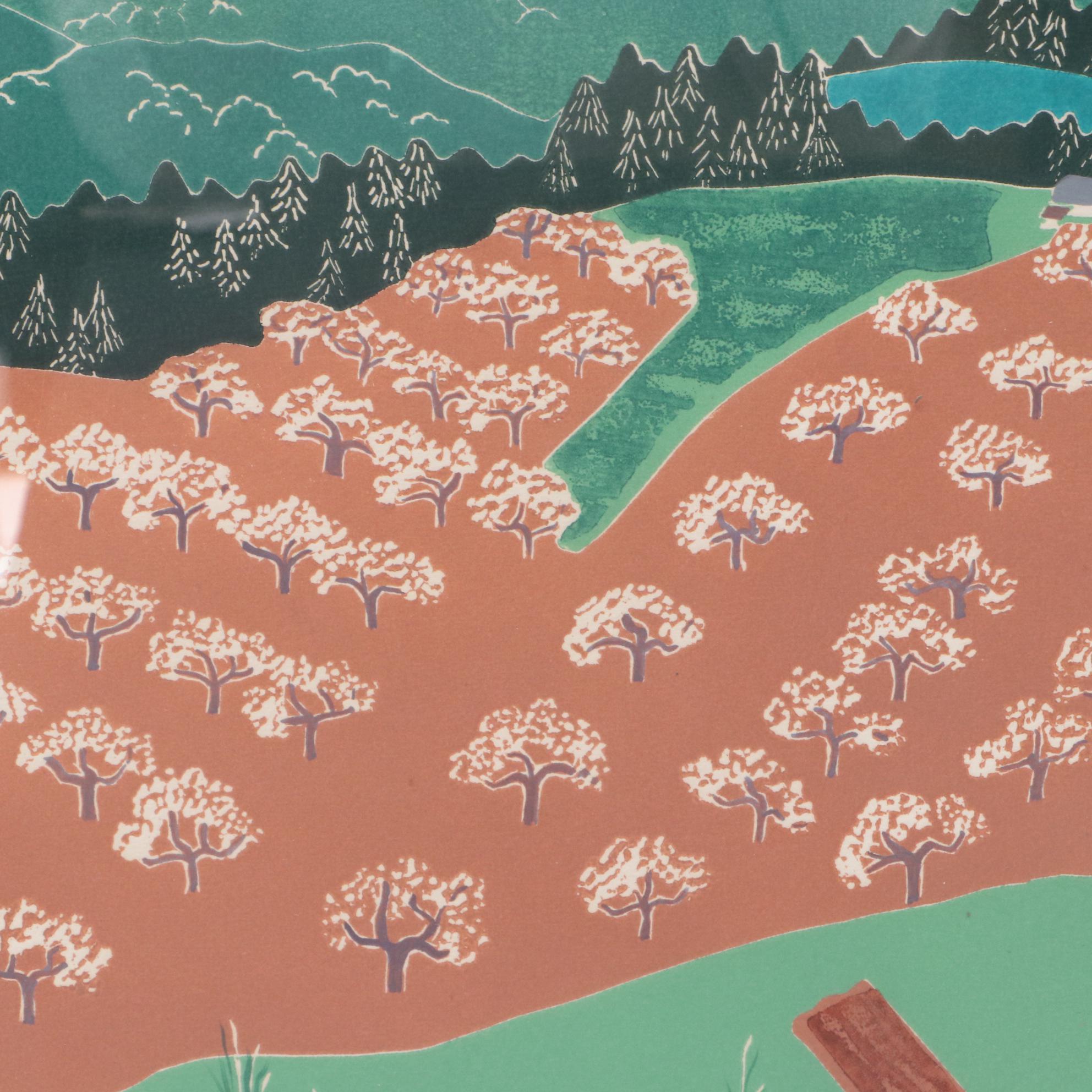 Ruth Conklin 1990 Limited Edition Linocut "Cherry Orchard"