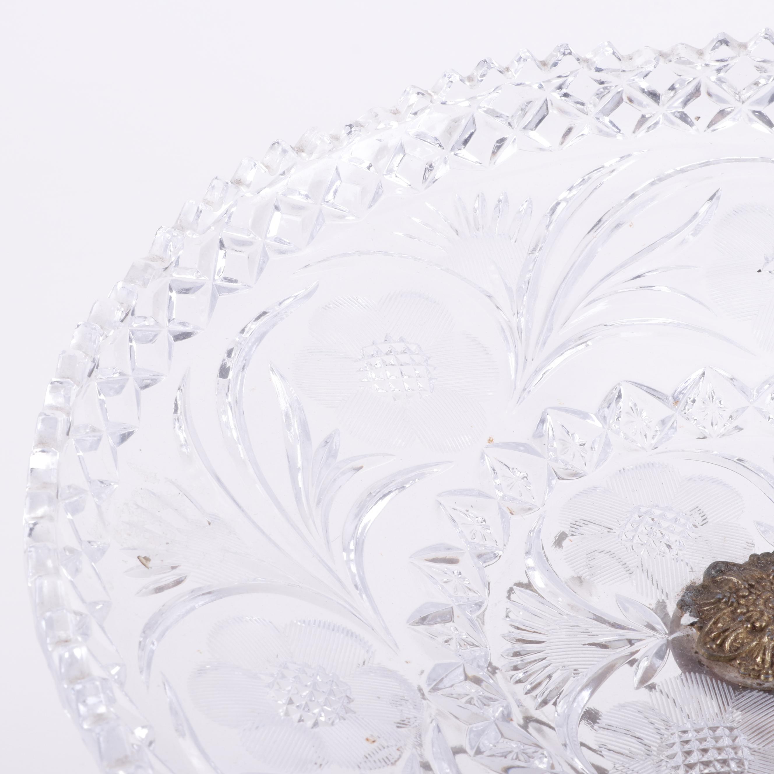 Cut Glass and Brass Epergne with Prisms on Marble Base