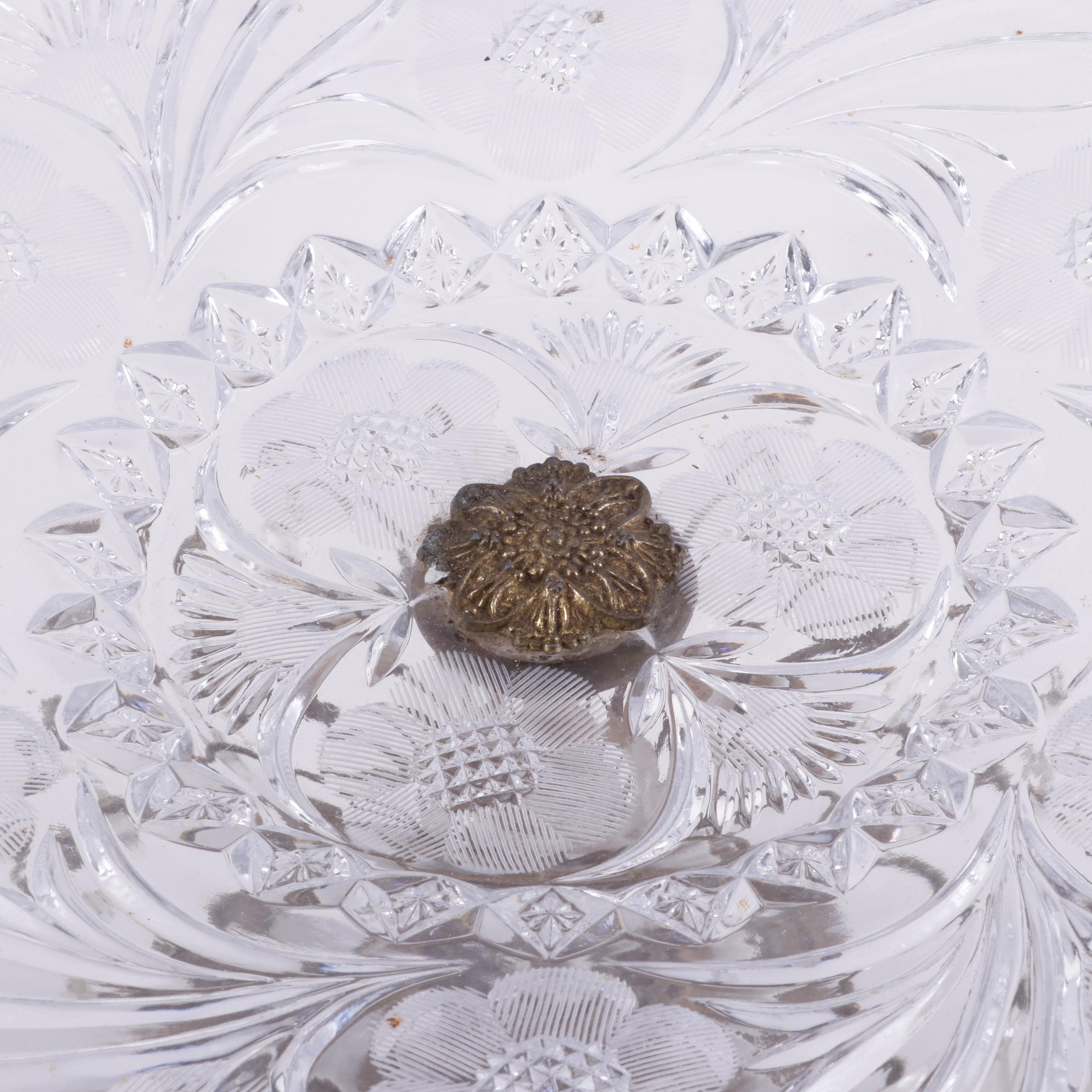 Cut Glass and Brass Epergne with Prisms on Marble Base