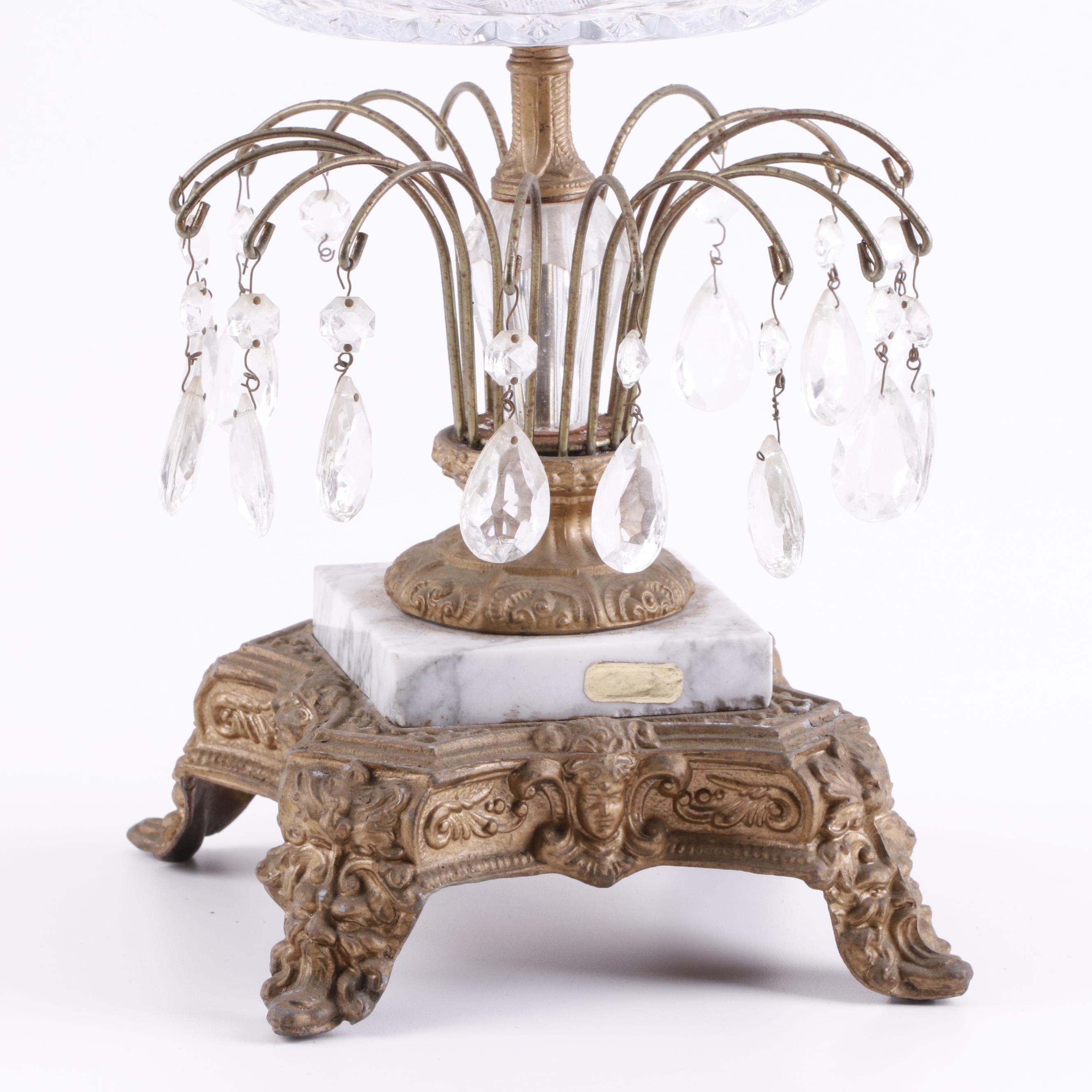 Cut Glass and Brass Epergne with Prisms on Marble Base