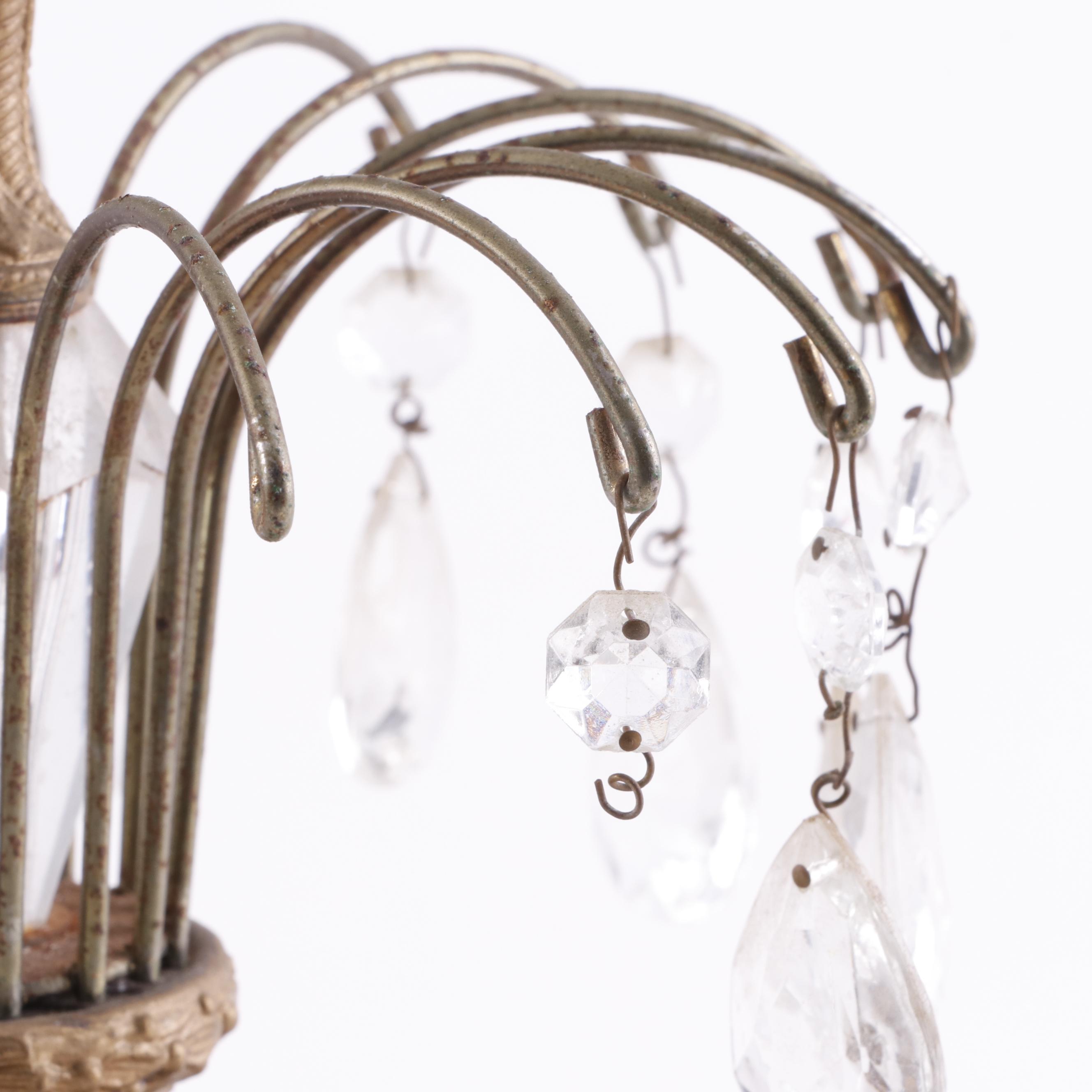 Cut Glass and Brass Epergne with Prisms on Marble Base