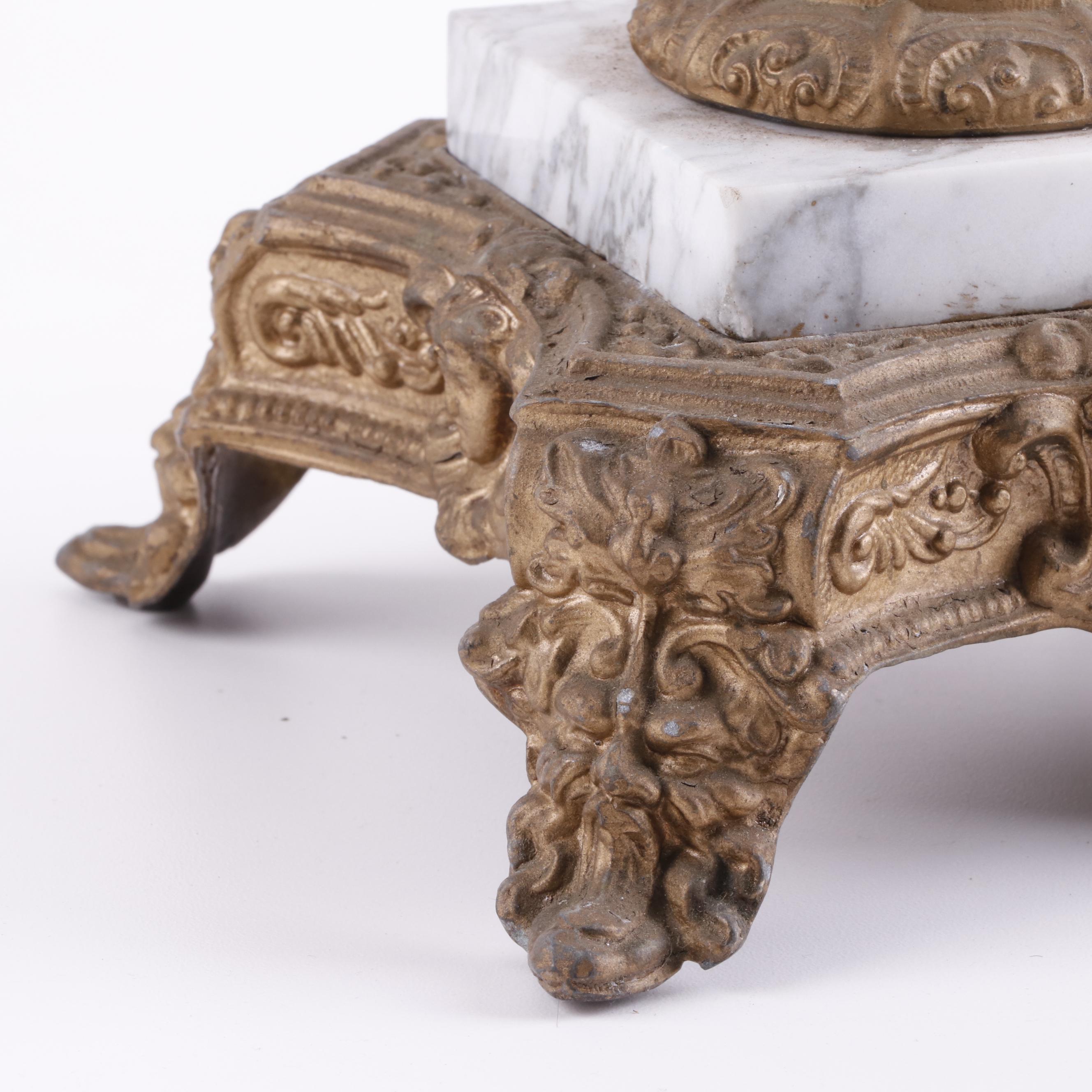 Cut Glass and Brass Epergne with Prisms on Marble Base