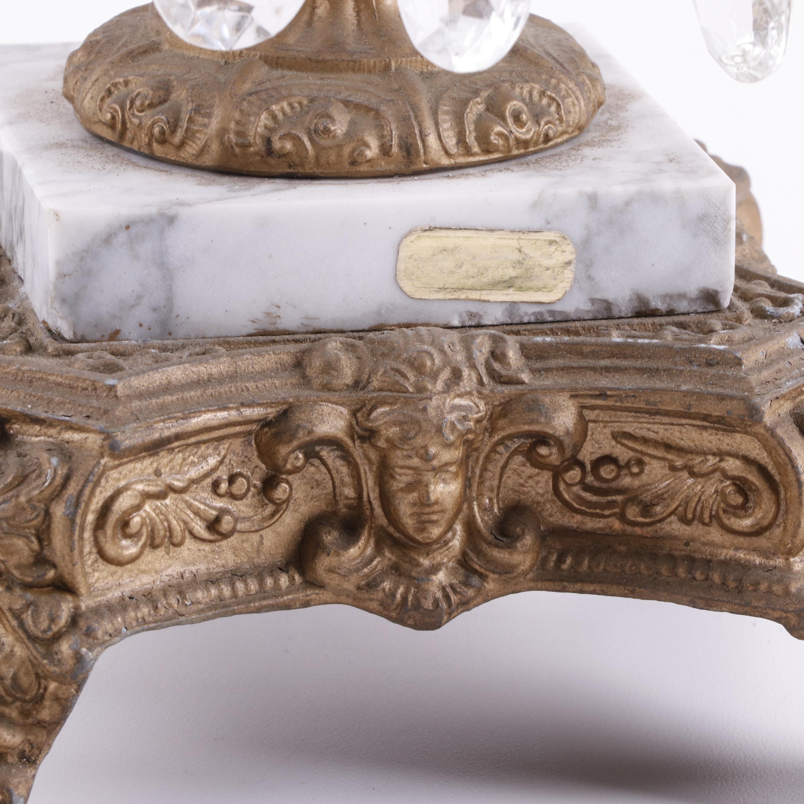 Cut Glass and Brass Epergne with Prisms on Marble Base