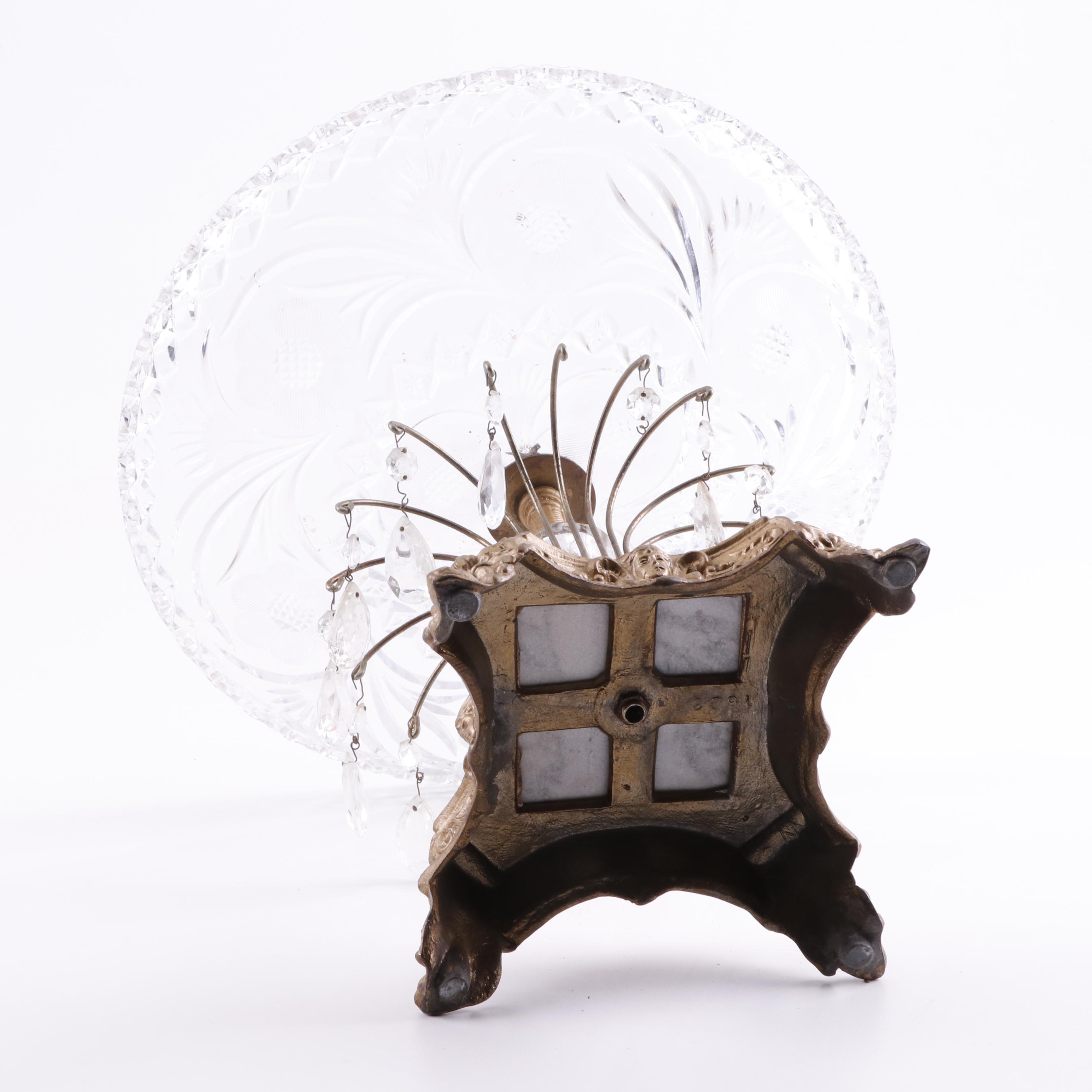 Cut Glass and Brass Epergne with Prisms on Marble Base