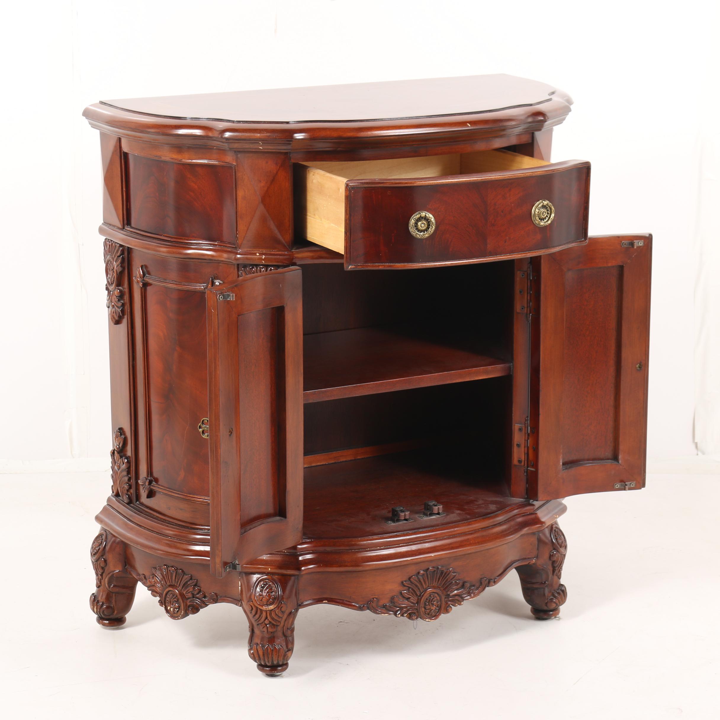 French Provincial Style Burl Wood Demilune Nightstand by Regency House, 21st C.