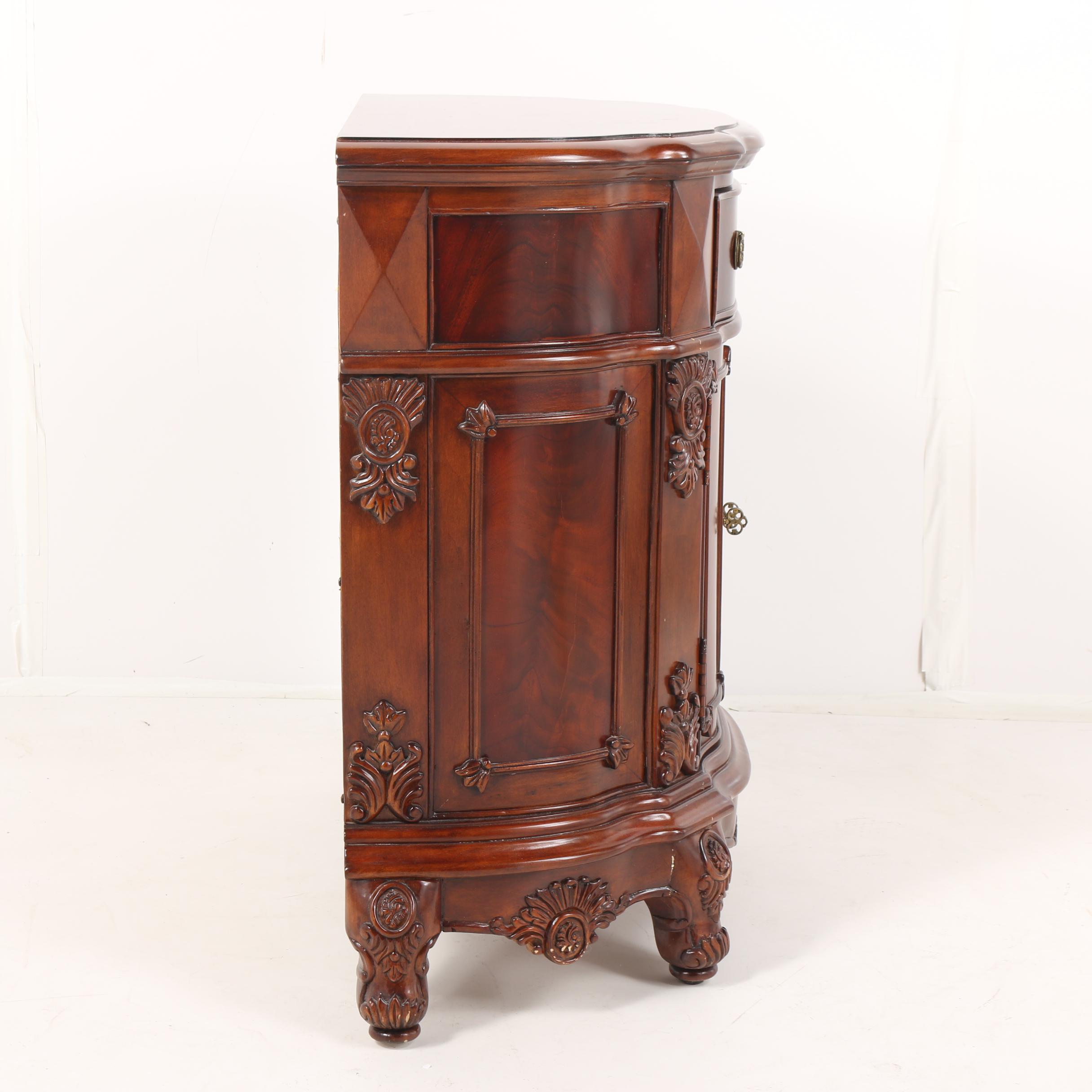 French Provincial Style Burl Wood Demilune Nightstand by Regency House, 21st C.