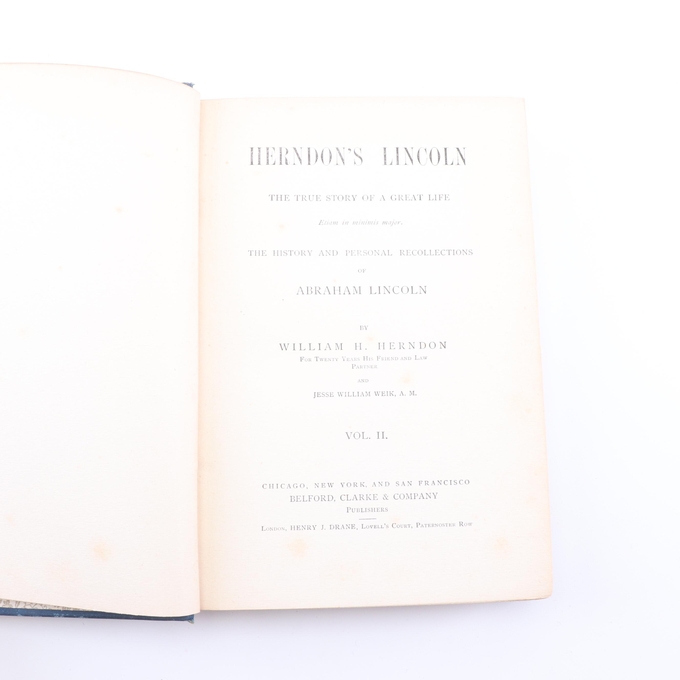 1889 "Herndon's Lincoln" Biography in Three Volumes
