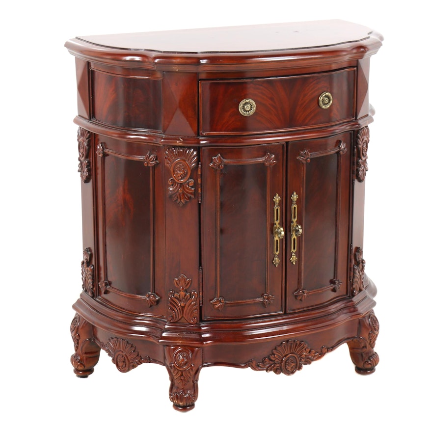 French Provincial Style Burl Wood Demilune Nightstand by Regency House, 21st C.