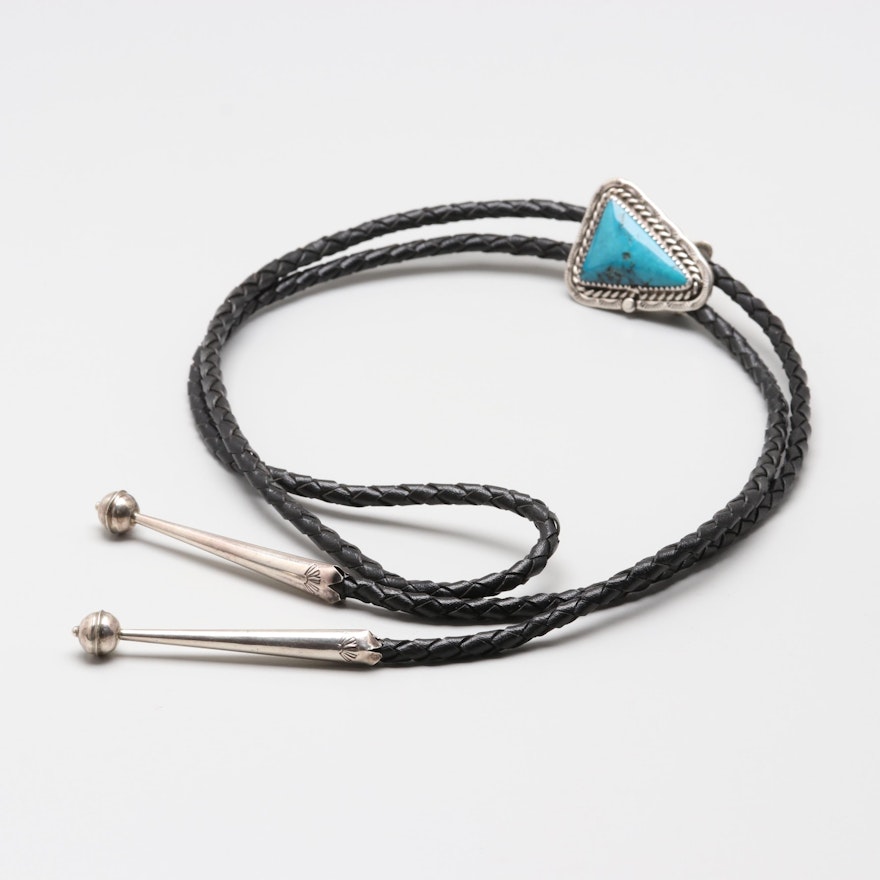 Southwestern Style Sterling Silver Turquoise Bolo Tie