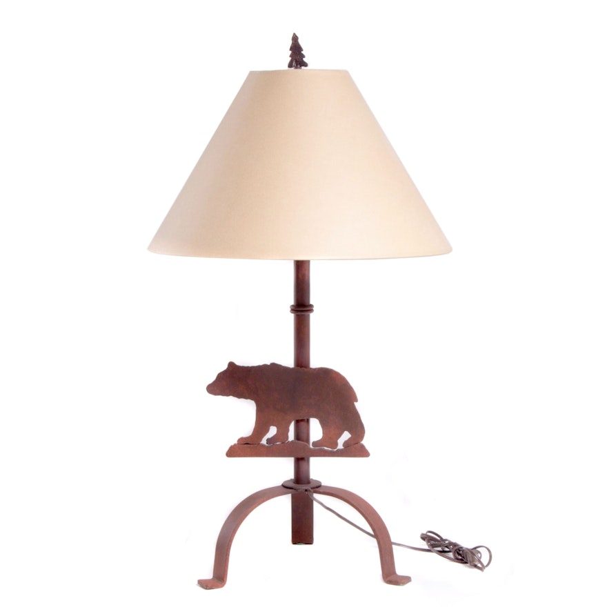 Rusticated Iron Bear Table Lamp