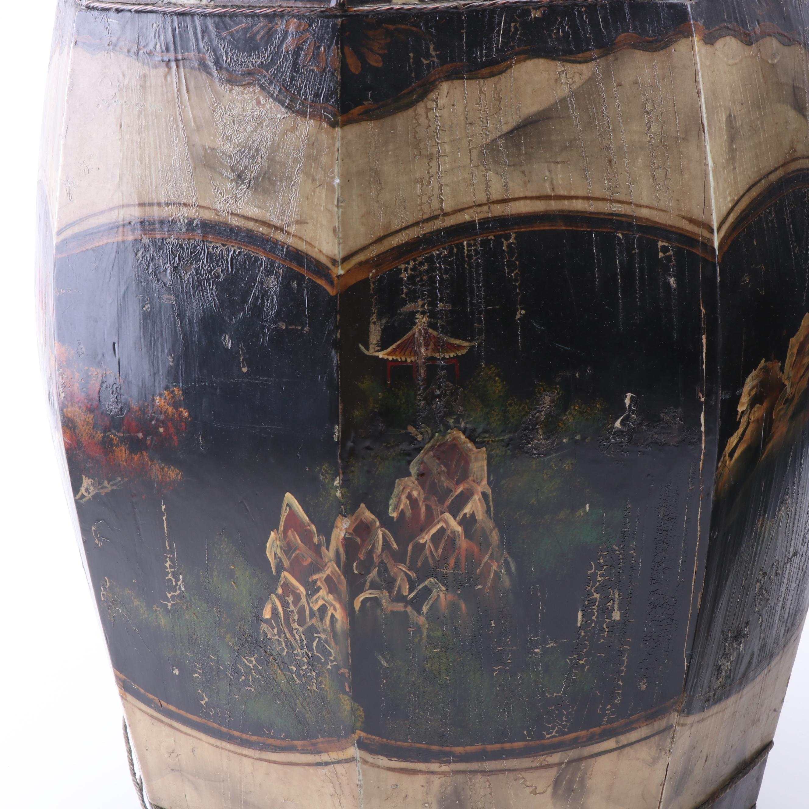 Chinese Hand-Painted Cypress Rice Buckets