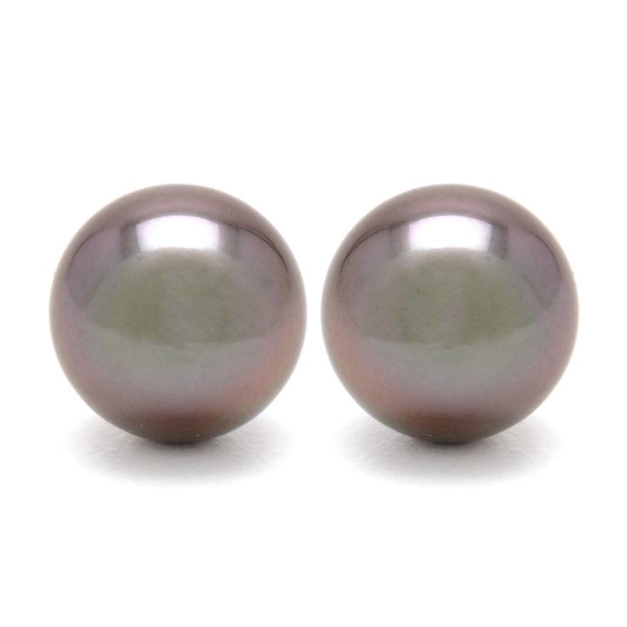 Mikimoto 18K White Gold Grey Cultured Pearl Stud Earrings