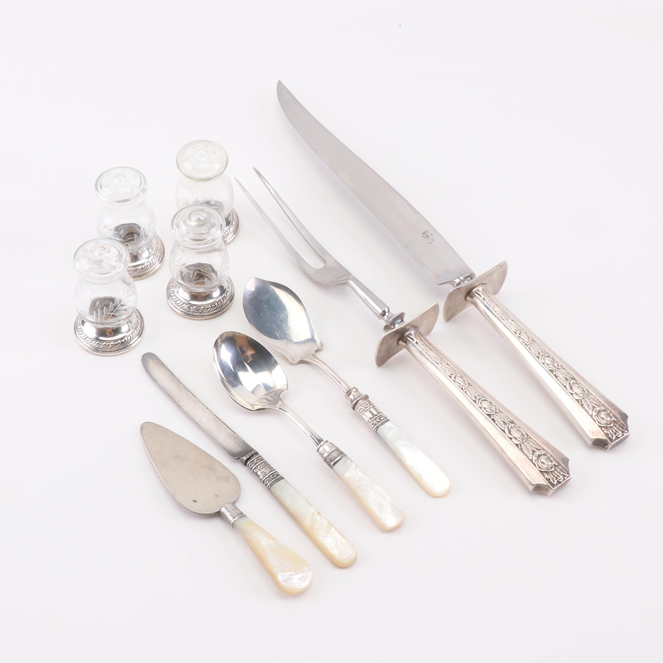 Concord Silversmiths Sterling Handled Carving Set with Other Silver Tableware