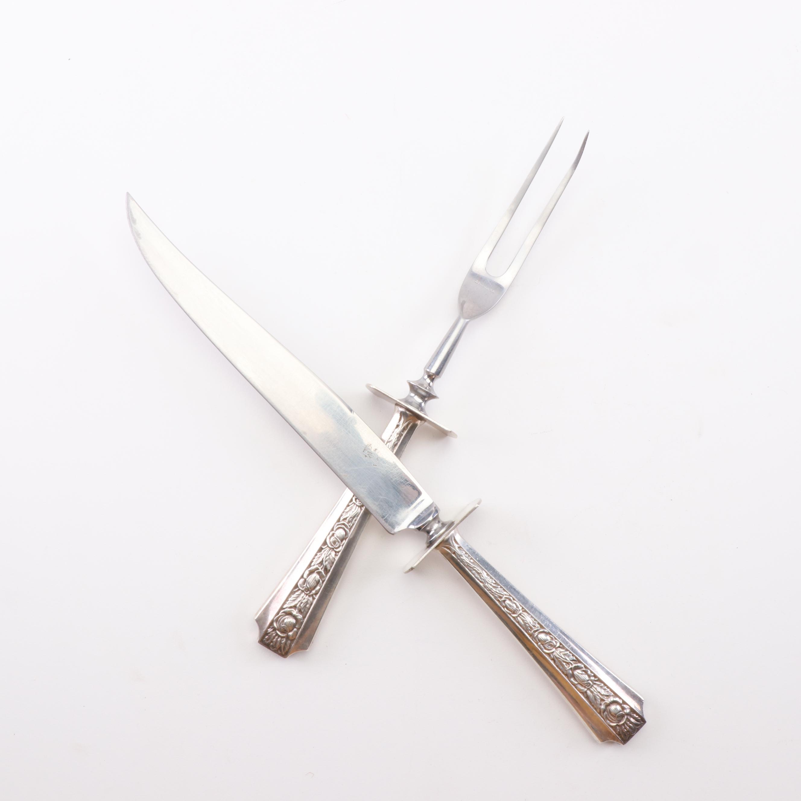 Concord Silversmiths Sterling Handled Carving Set with Other Silver Tableware