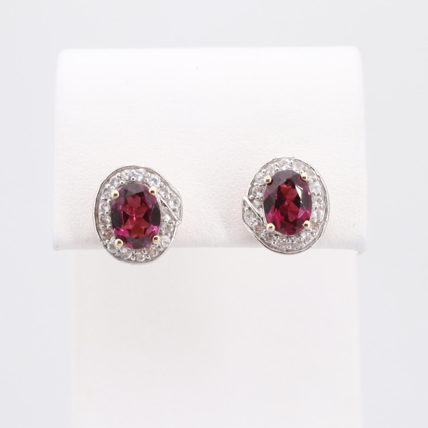 10K Yellow Gold Rhodolite Garnet and Synthetic Spinel Earrings