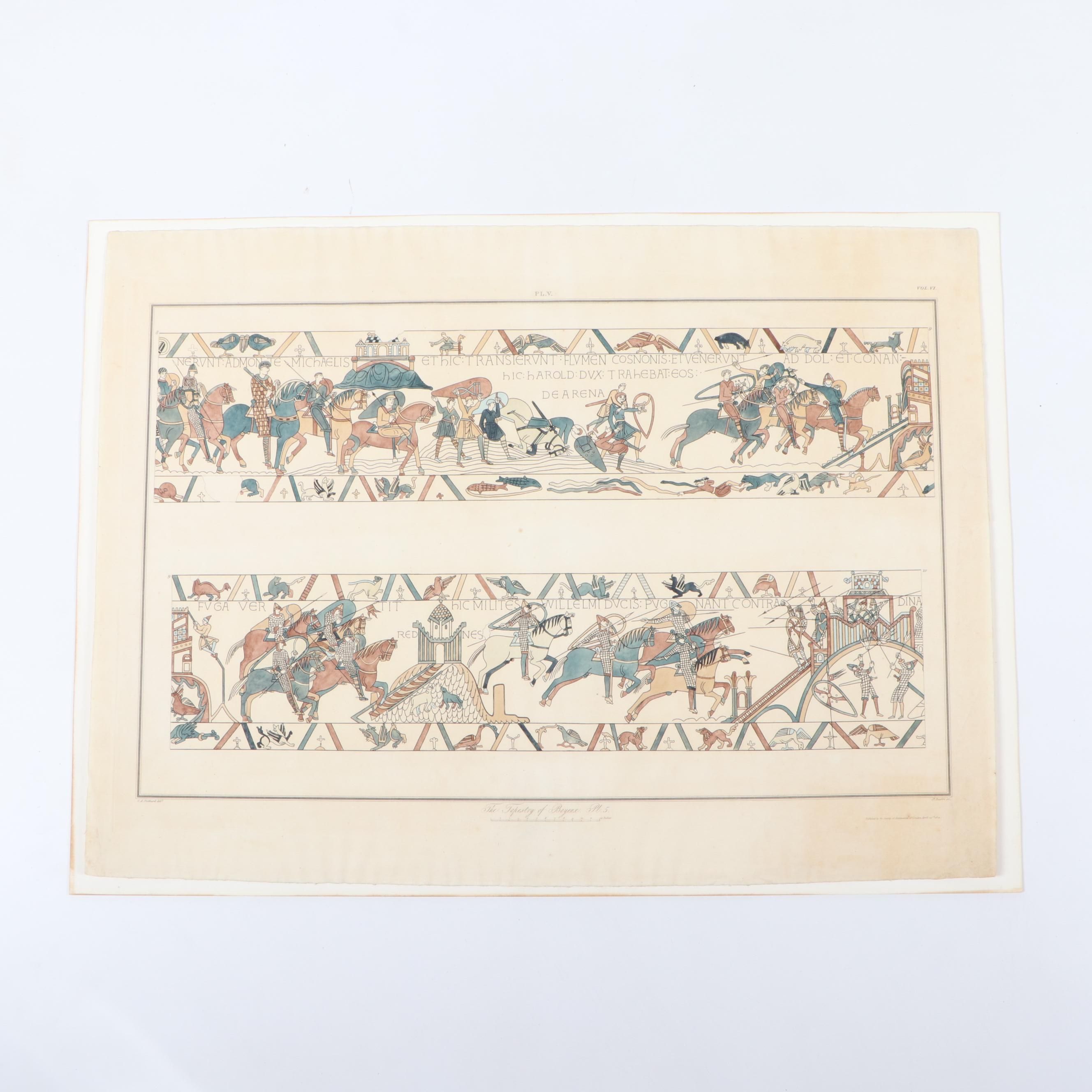 James Basire II Hand-Colored Etchings "The Tapestry of Bayeux"