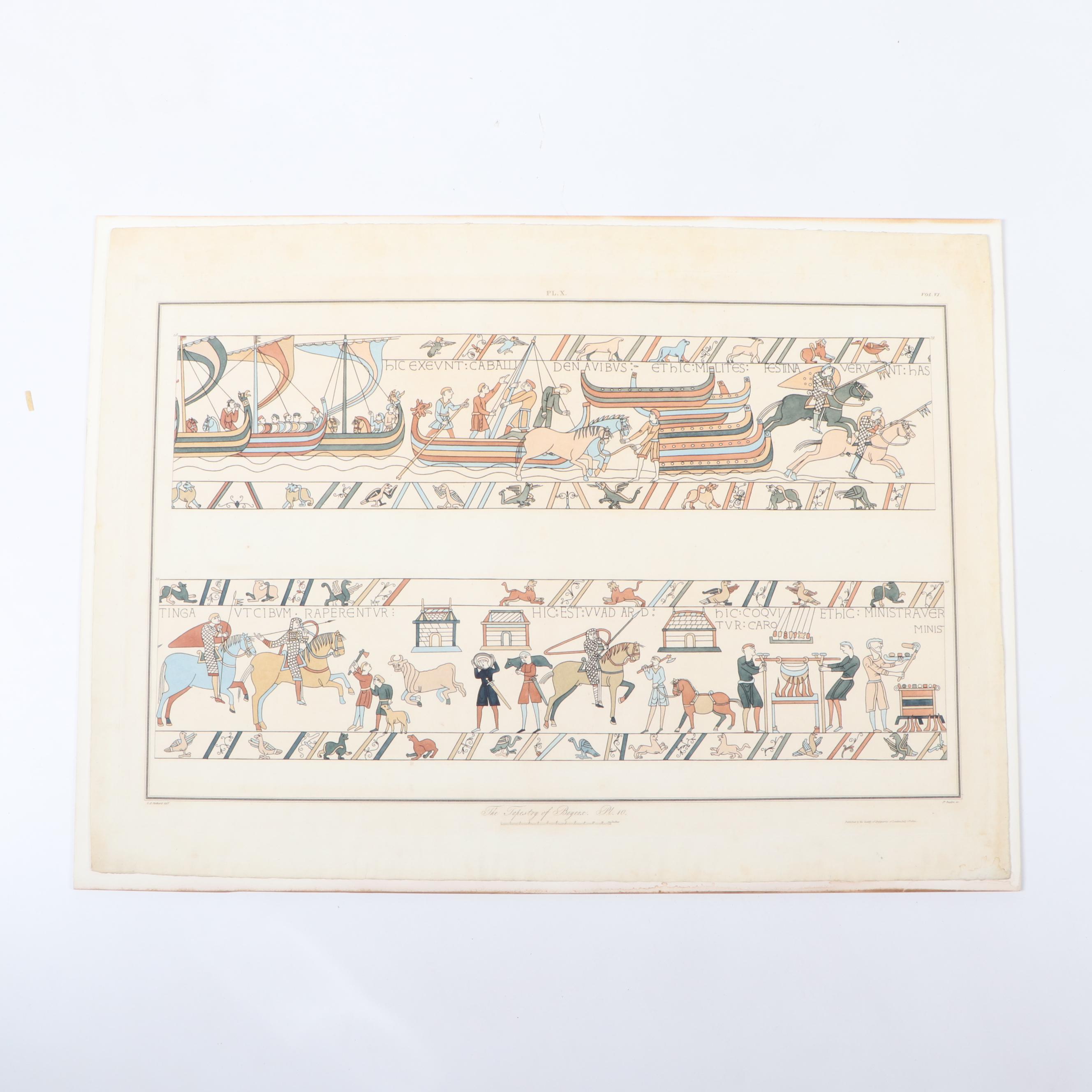 James Basire II Hand-Colored Etchings "The Tapestry of Bayeux"