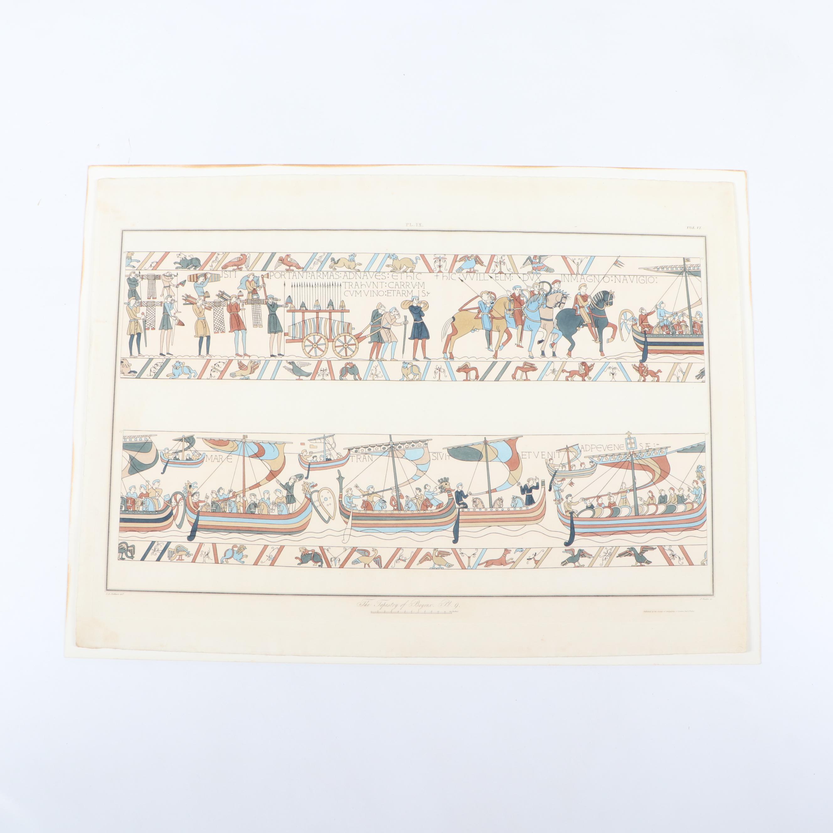 James Basire II Hand-Colored Etchings "The Tapestry of Bayeux"