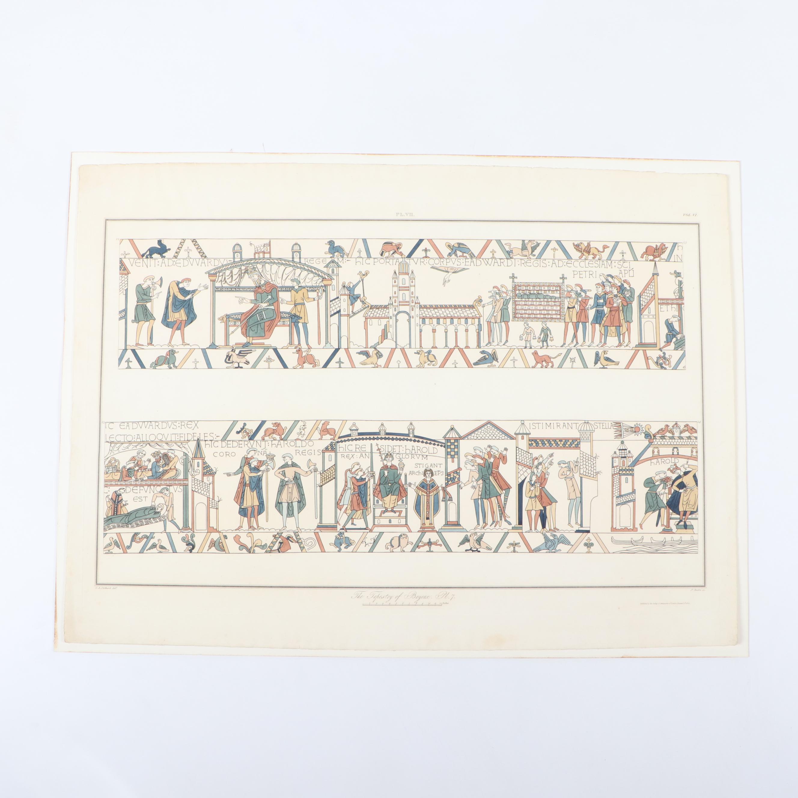 James Basire II Hand-Colored Etchings "The Tapestry of Bayeux"