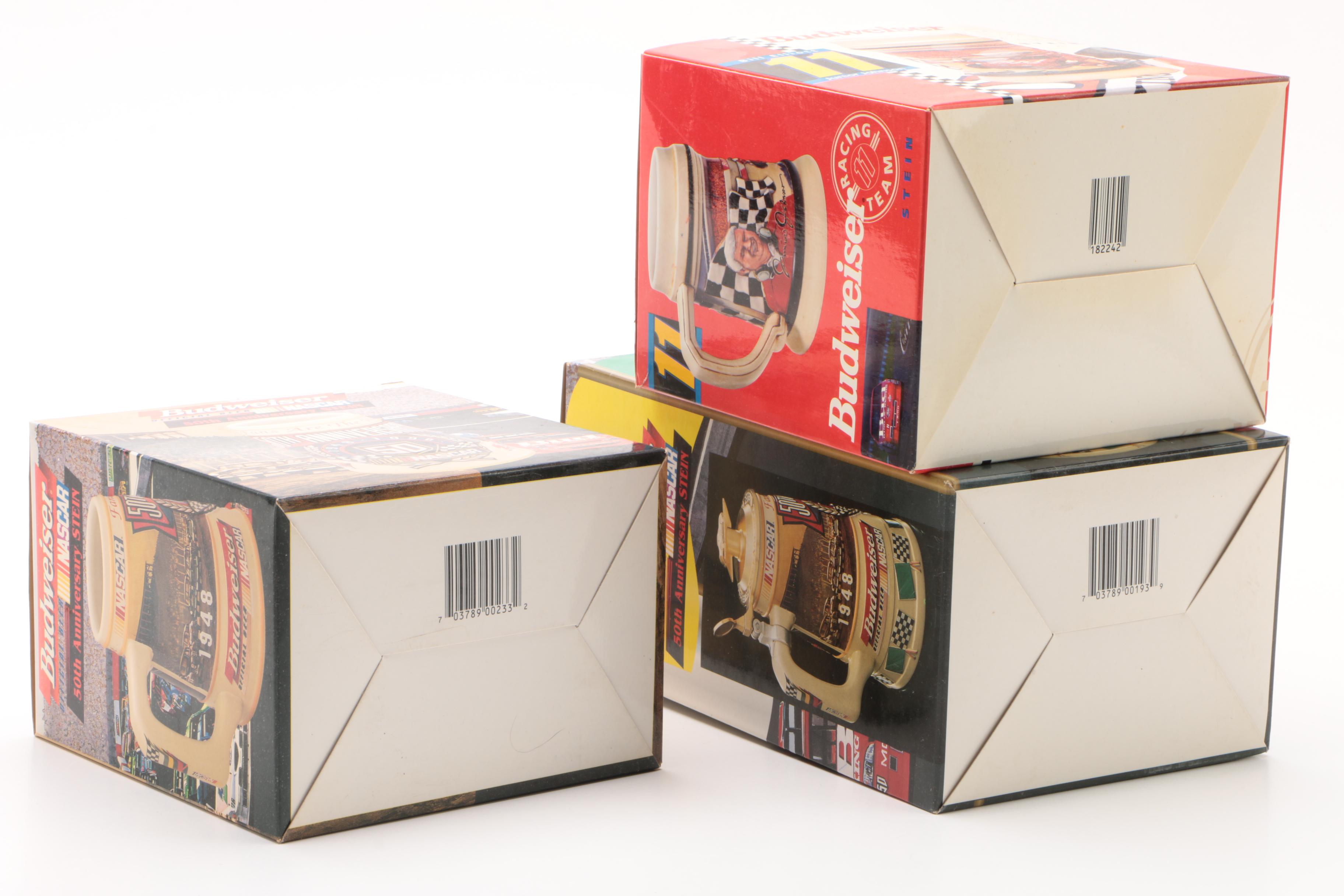Budweiser NASCAR Ceramic Beer Steins, Mid-1990s