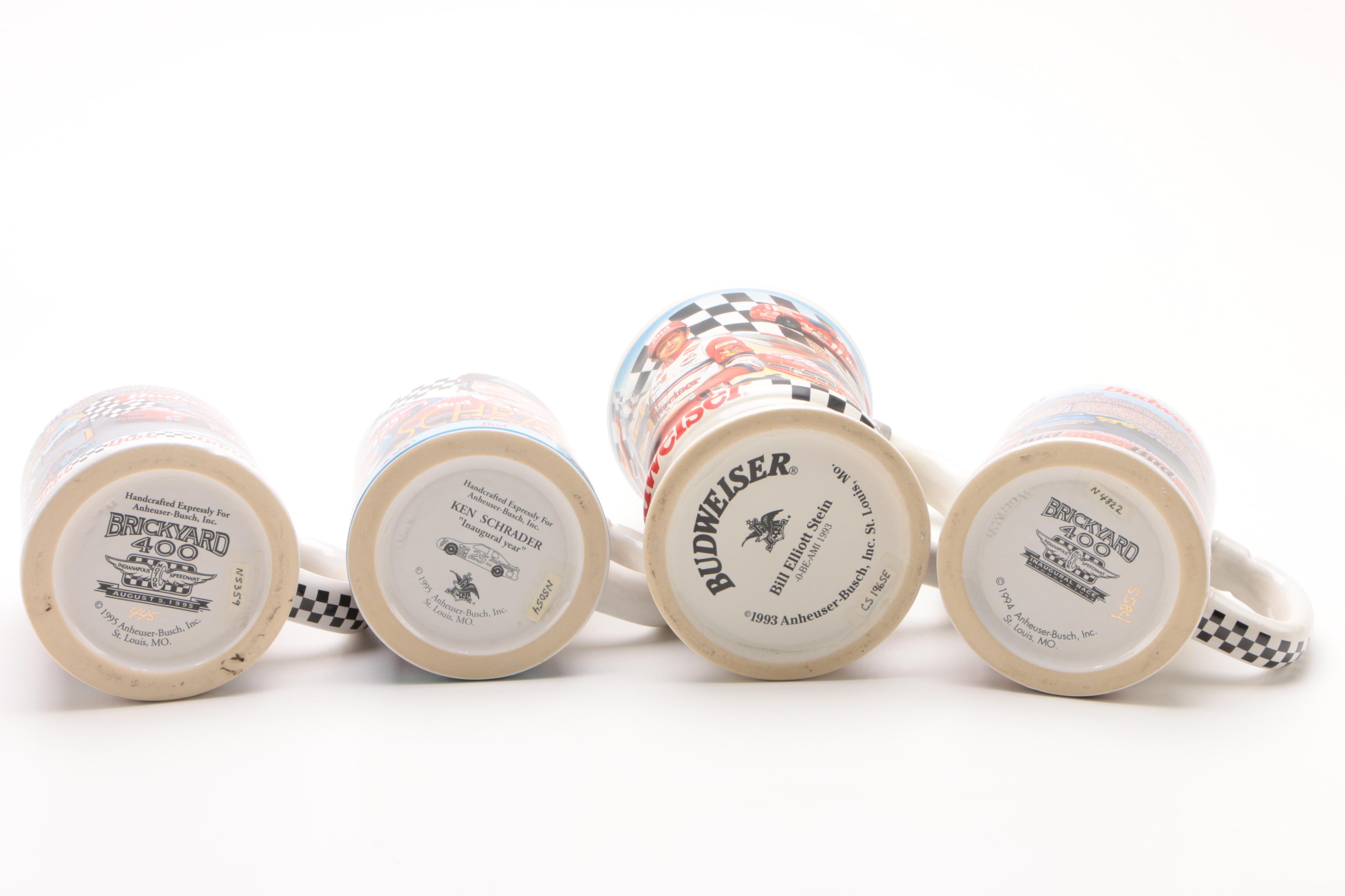Budweiser NASCAR Ceramic Beer Steins, Mid-1990s