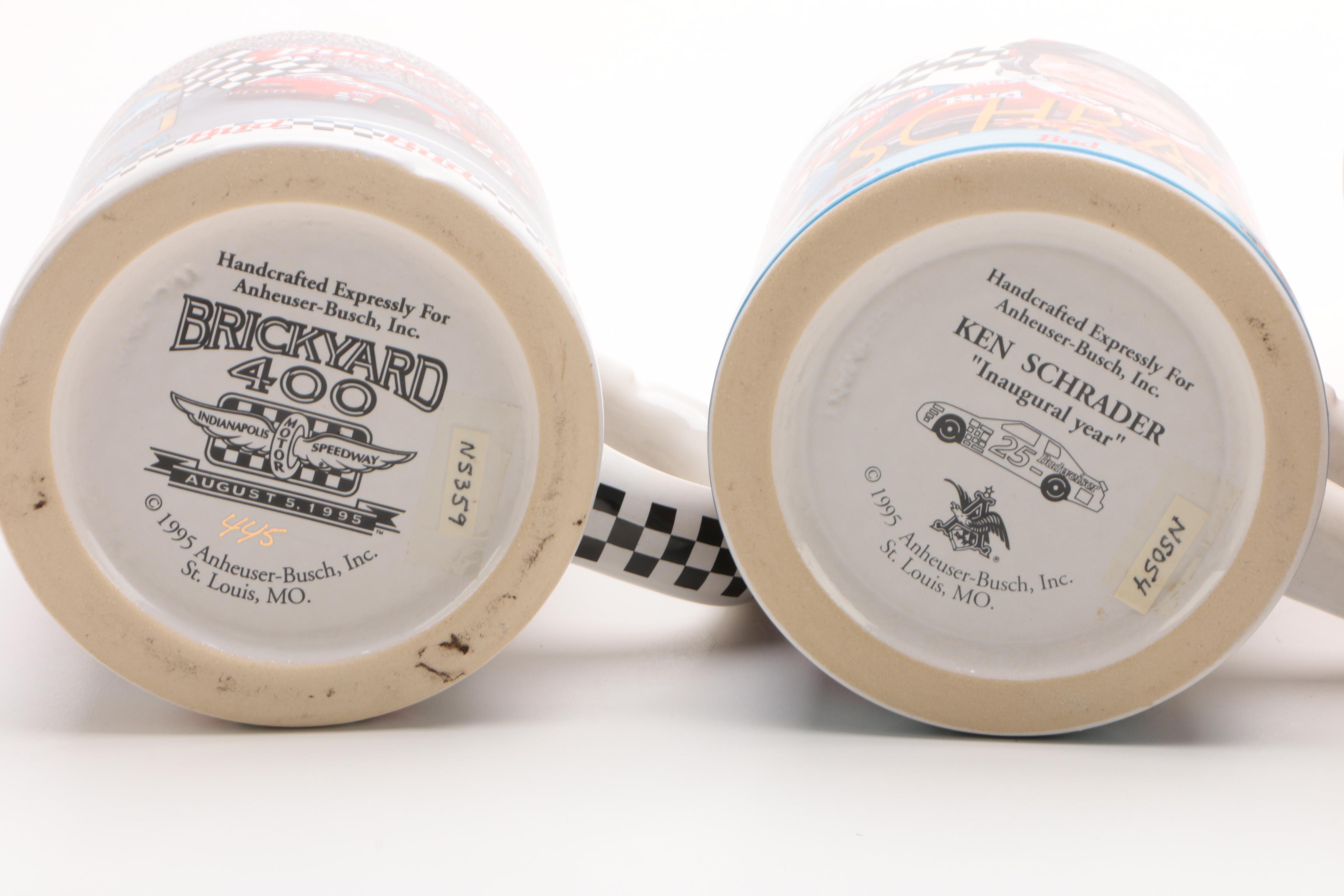 Budweiser NASCAR Ceramic Beer Steins, Mid-1990s