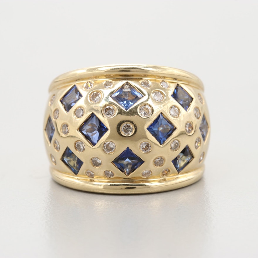 Daniel Martin 14K Yellow Gold Blue Sapphire and Diamond Ring