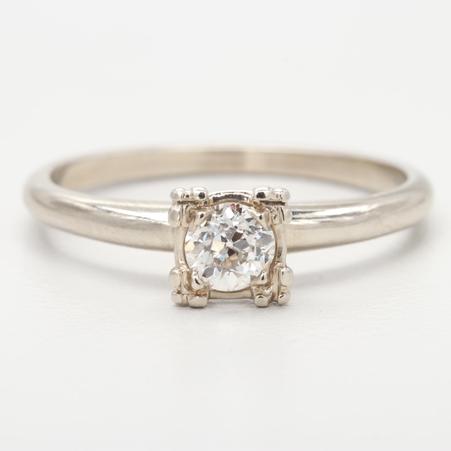 14K White Gold Diamond Solitaire Ring