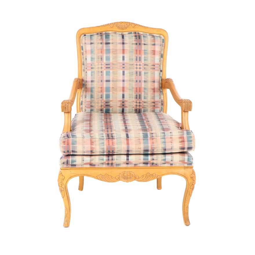 French Style Carved Birch Frame Upholstered Armchair by Century, 21st Century
