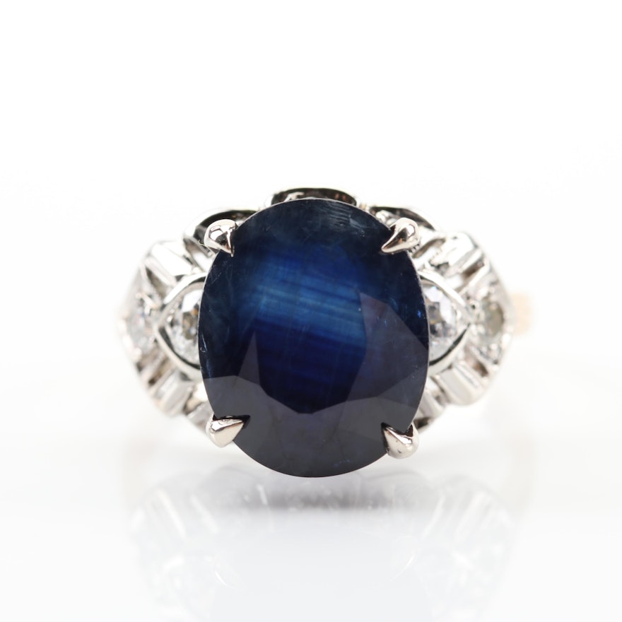 14K Yellow and White Gold 5.13 CT Sapphire and Diamond Ring