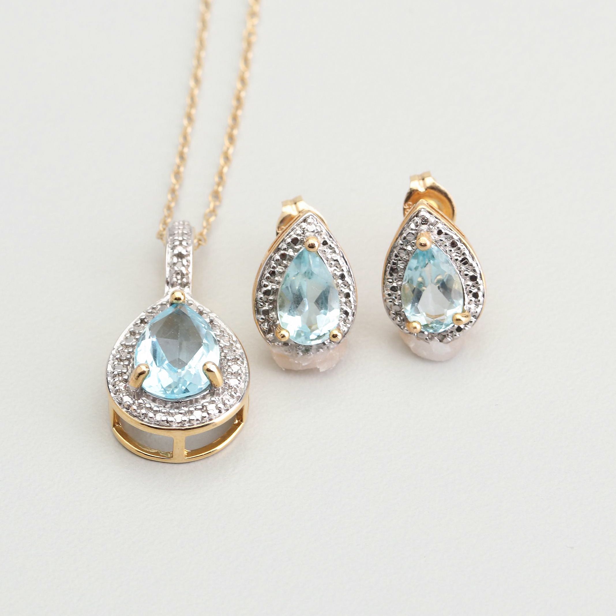 Gold Wash Sterling Silver Blue Topaz Jewelry Set