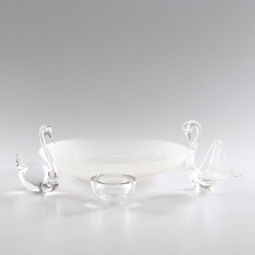 Glass and Crystal Swan Figurines with Bowls