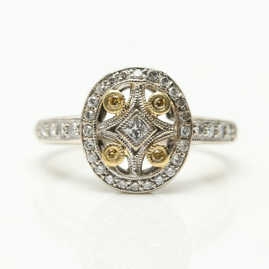 18K White and Yellow Gold Diamond Ring