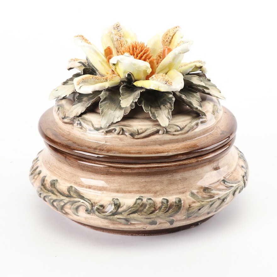 Italian Hand-Painted Capodimonte Style Ceramic Trinket Box