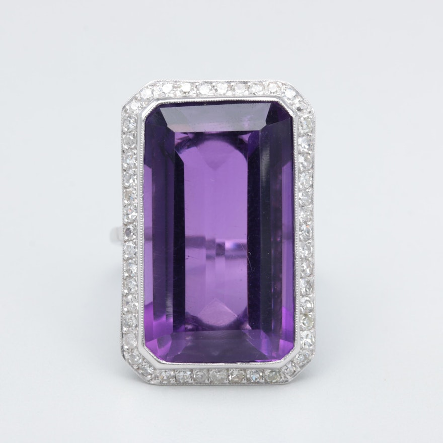 Platinum 9.17 CT Amethyst and Diamond Ring