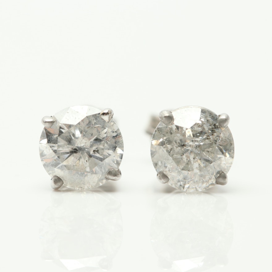 14K White Gold 1.66 CTW Diamond Stud Earrings