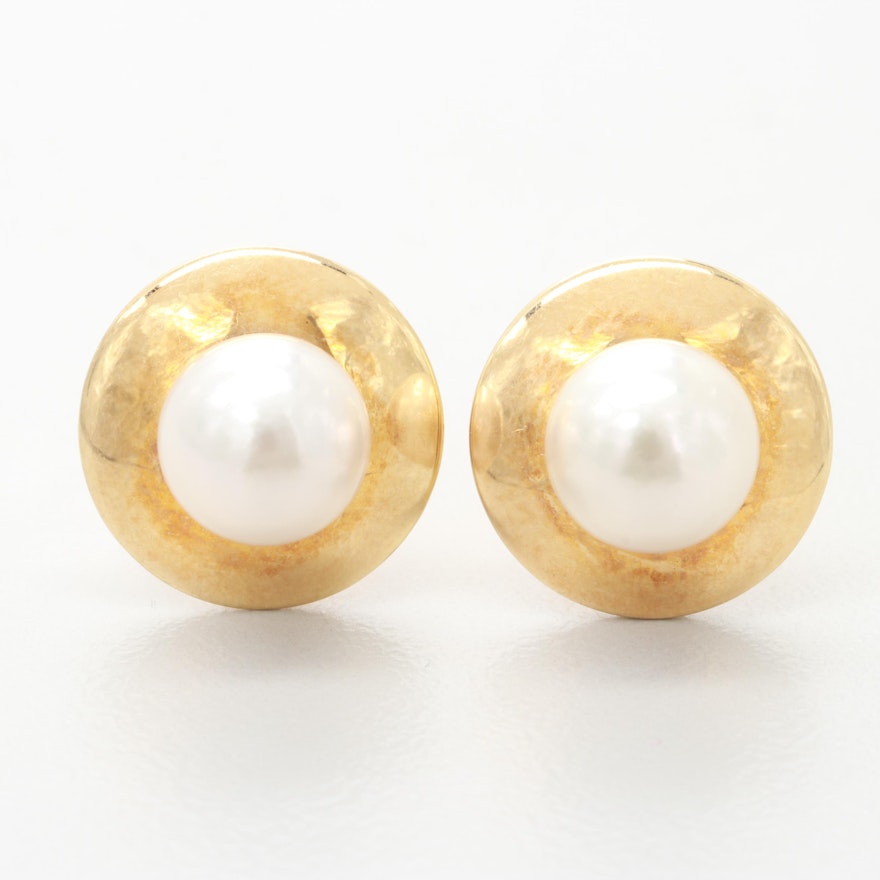18K Yellow Gold Cultured Pearl Earrings