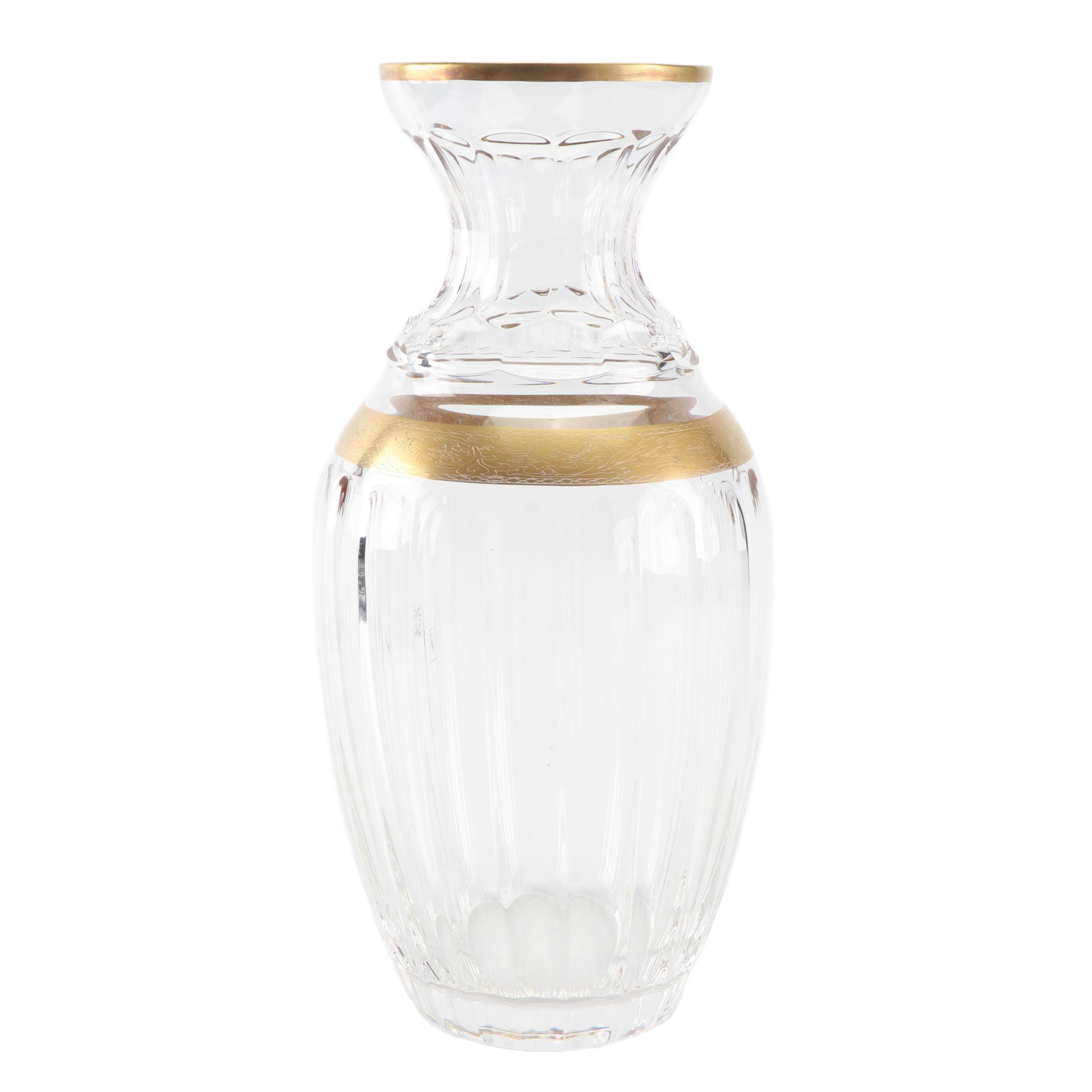 Marw Italian Crystal Vase with Gilt Trim