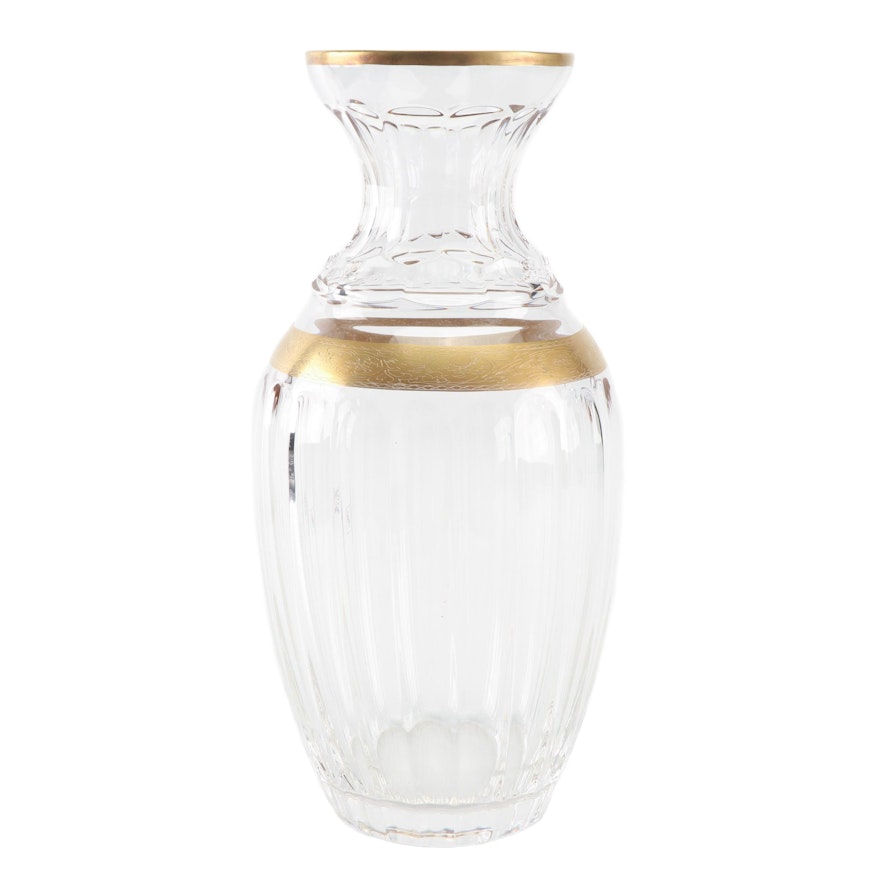 Marw Italian Crystal Vase with Gilt Trim