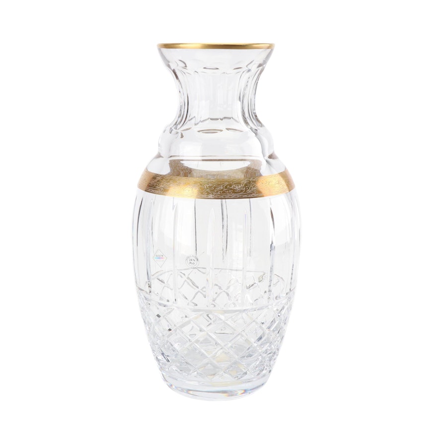 Marw Italian Crystal Vase with Gilt Trim
