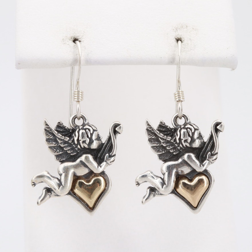 Sterling Silver and 14K Yellow Gold Angel Earrings