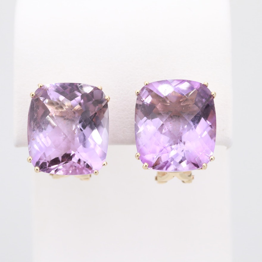 14K Yellow Gold Amethyst Earrings