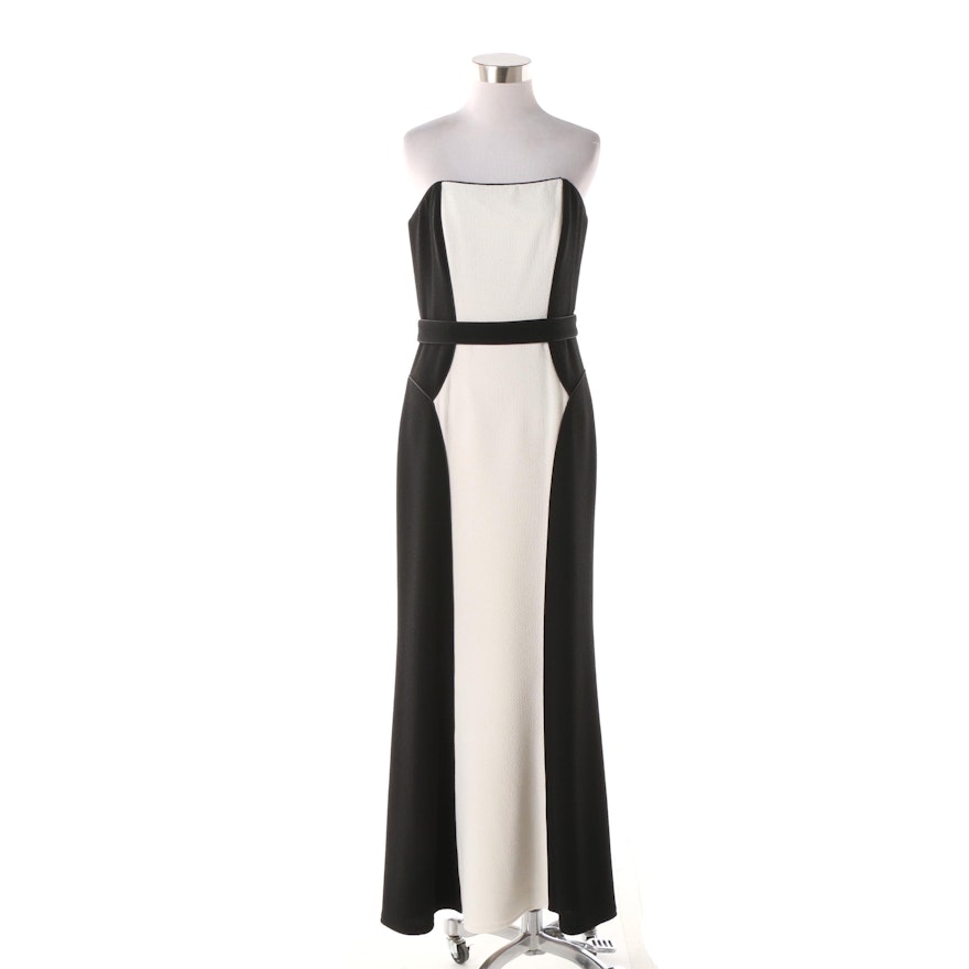 David Meister Black and White Strapless Occasion Gown