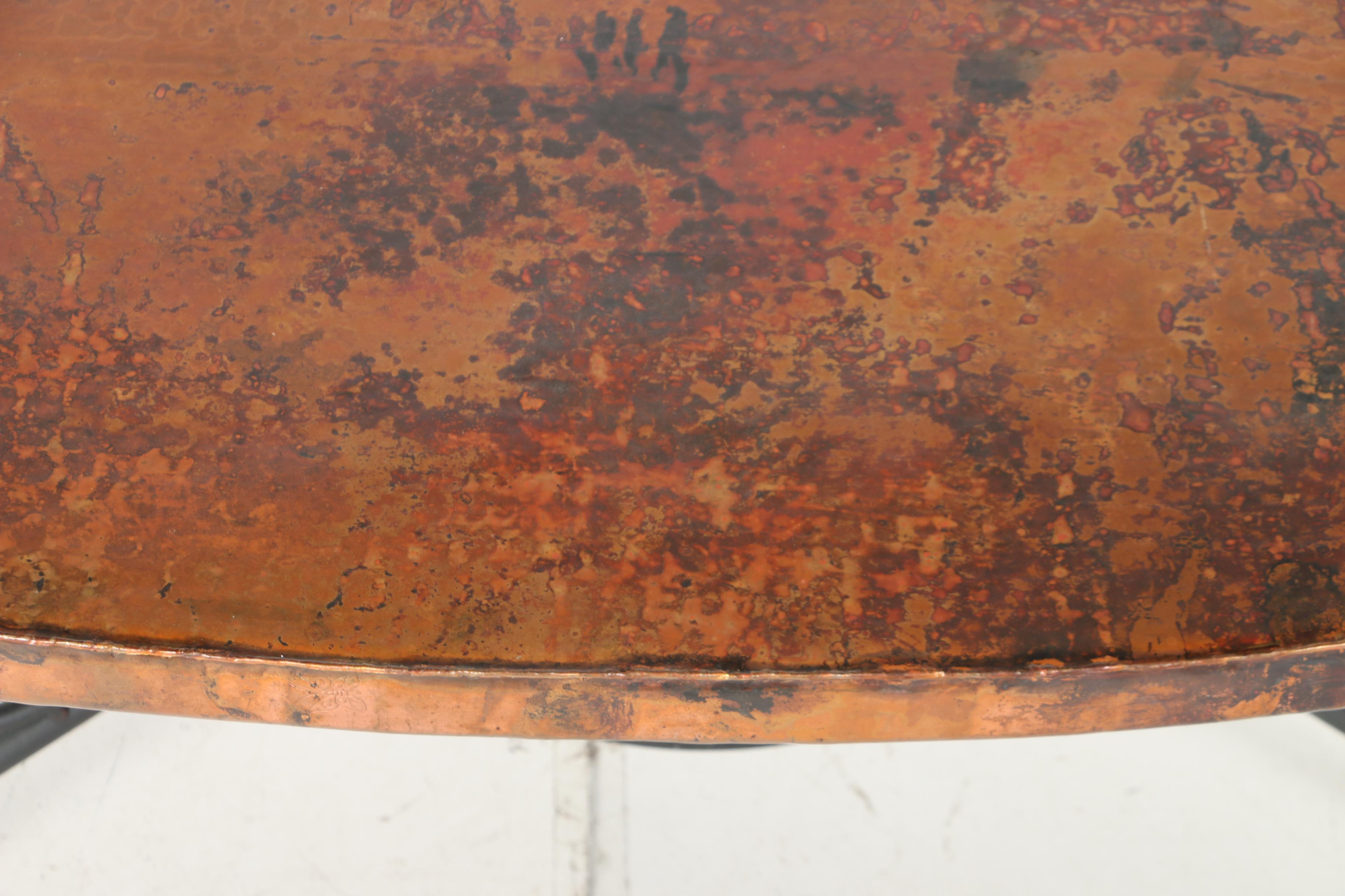 Contemporary "Arhaus" Mexican Iron and Hand Hammered Copper Oval Dining Table