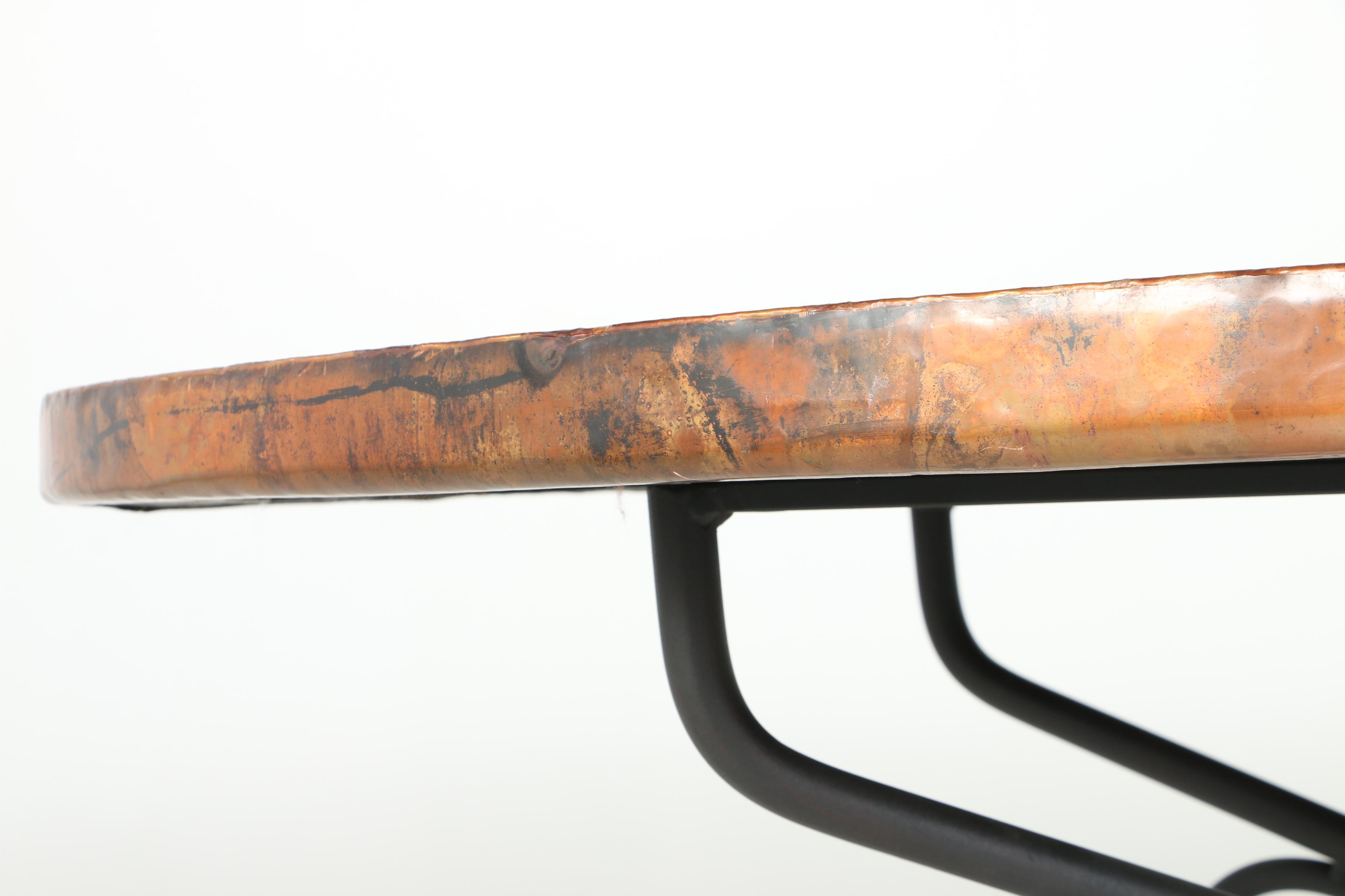 Contemporary "Arhaus" Mexican Iron and Hand Hammered Copper Oval Dining Table