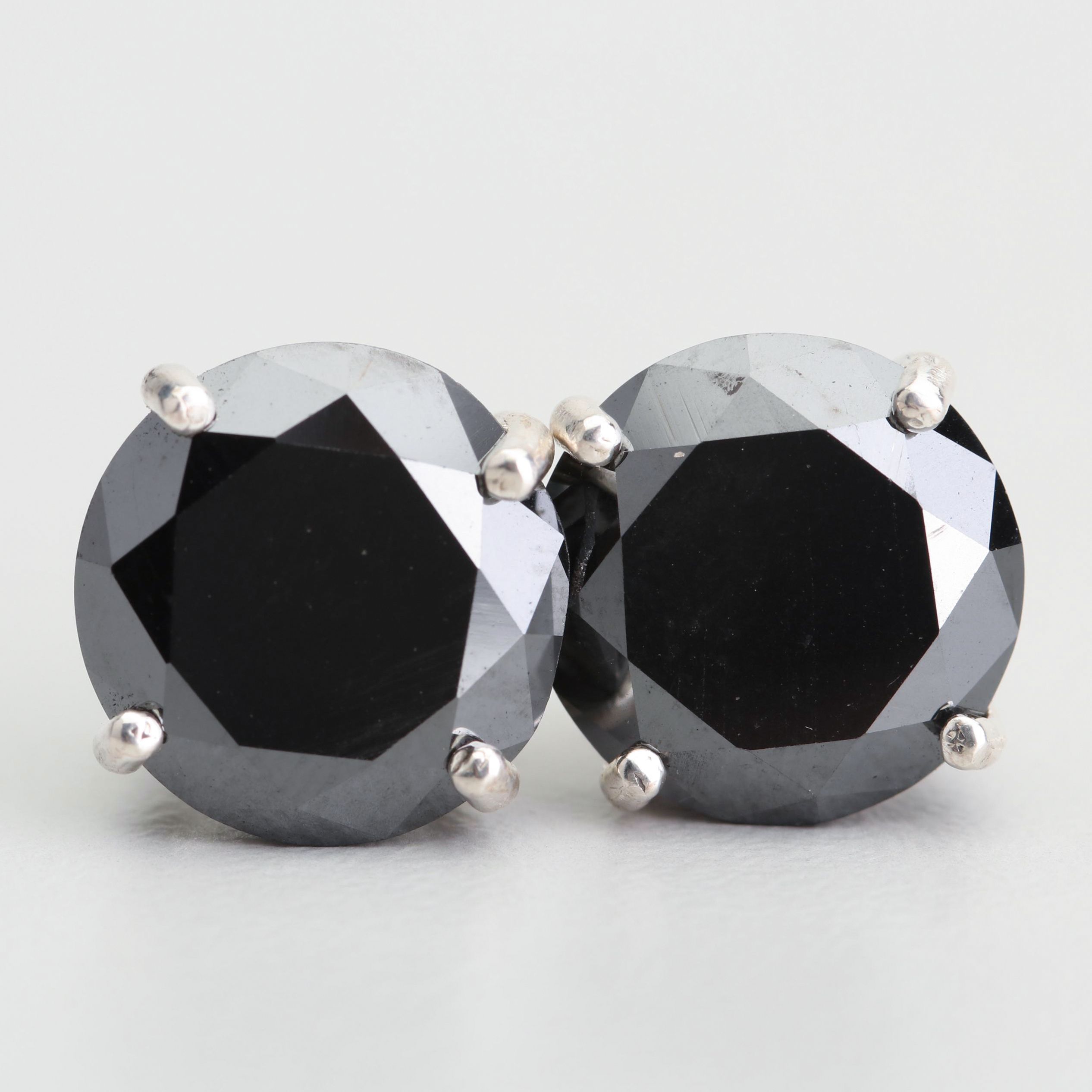 Sterling Silver 8.04 CTW Black Diamond Stud Earrings