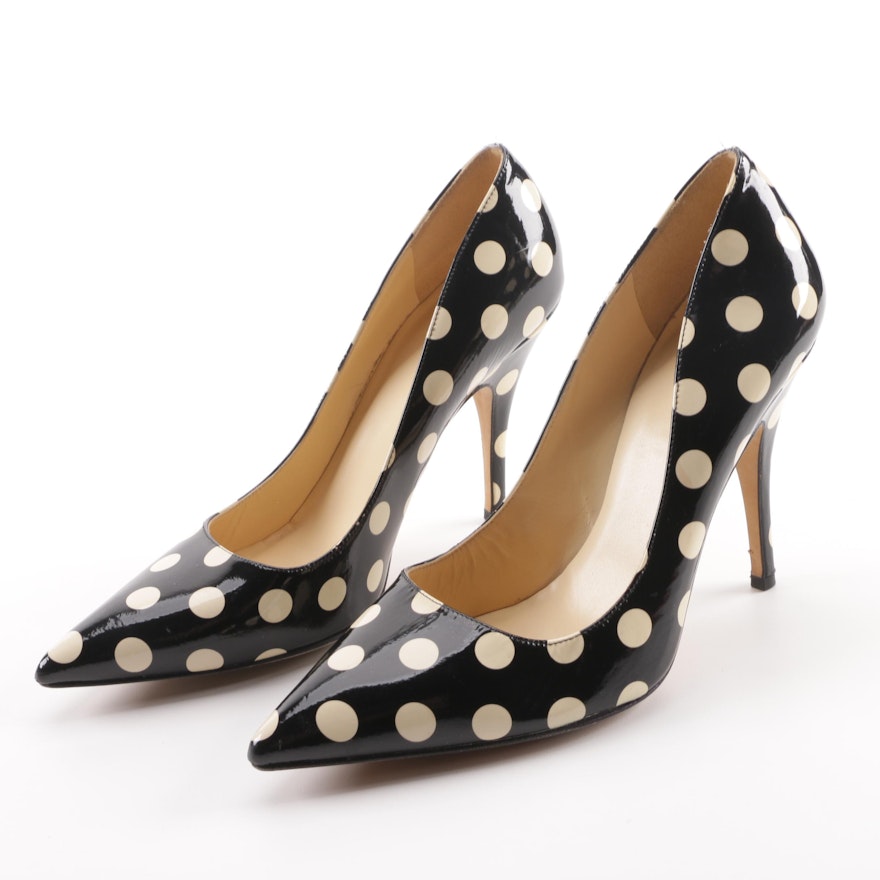 Kate Spade New York Black and Cream Patent Leather Polka Dot Pumps